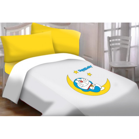 Set sábana encimera , bajera y funda almohada Doraemon Luna para cama de 90.