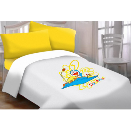 Set sábana encimera , bajera y funda almohada Doraemon máquina del tiempo para cama de 90cm.